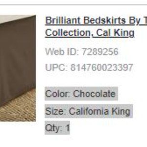 Bed Skirt - By Home Collection, Cal King - Brown 72W X 84L + 14; Drop
